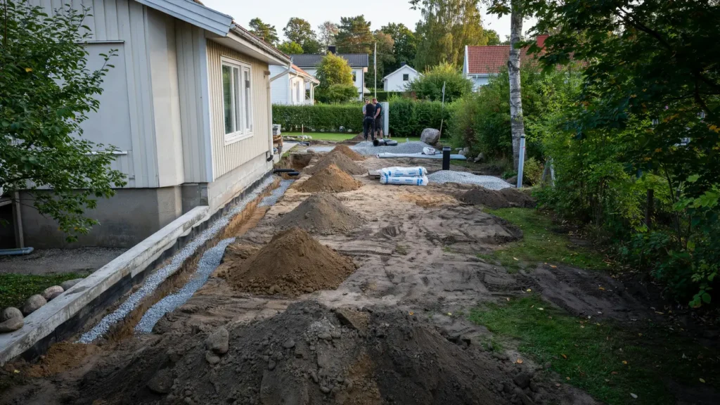dr nering av en sida av hus i bredsand